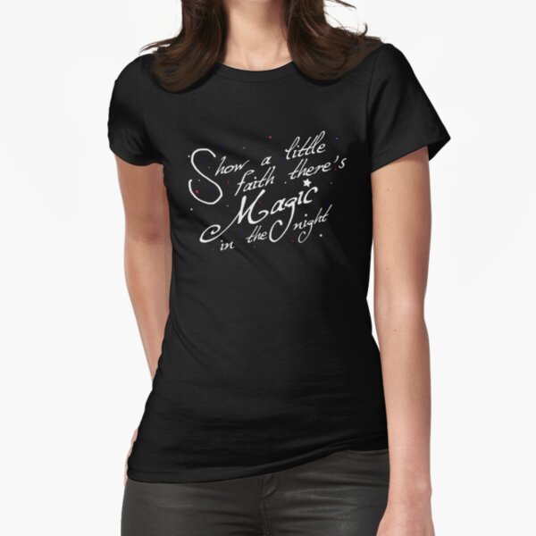 Magic in the night - white text Fitted T-Shirt for Sale by nightjoy