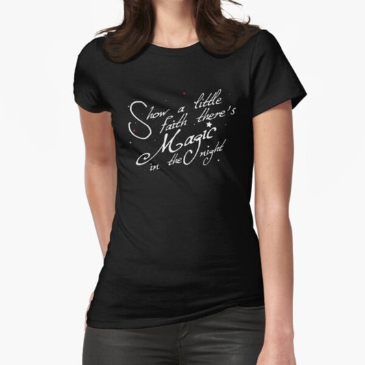 Magic in the night - white text Fitted T-Shirt for Sale by nightjoy