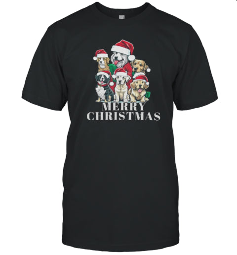 Red Illustrative Dogs Merry Christmas Active T Shirt