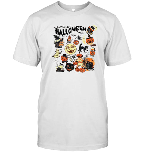 Retro Black Cat Halloween , Long Live Halloween Retro Fall Apparel Spooky Season Tee Pumpkin T Shirt