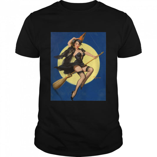 Riding High Halloween Witch Pinup Girl Colored shirt