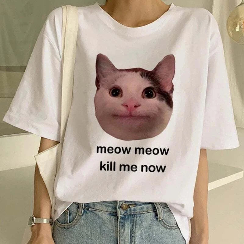 New Womens Fun Cat Meme Tee S T-Shirt | Classic Streetwear | Must-Have For Collectors