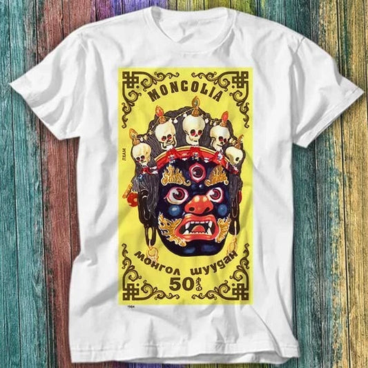 1984 Mongolia God Lham Mask Postage Stamp T Shirt Top Tee 555