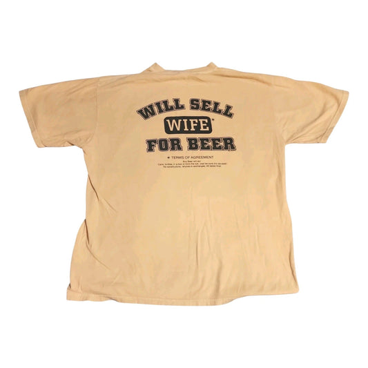 Crazy Shirts Will Sell Wife For Beer Tshirt Mens Large Mustard Khaki Color T-Shirt | Vintage Style | Popular Graphic Edition