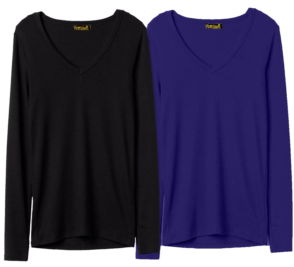 Women Ladies Long Sleeve V Neck Tops Plain Ladies Cotton Shirts Uk Size 8 To 26