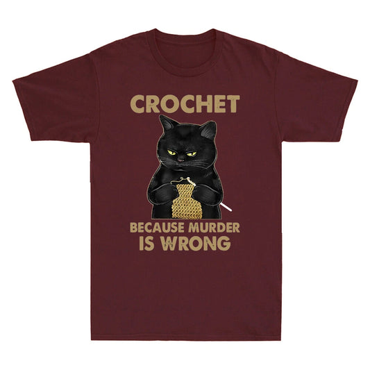 Black Cat Knits Knitting Crochet Because Murder Is Wrong Vintage Men's T Shirt