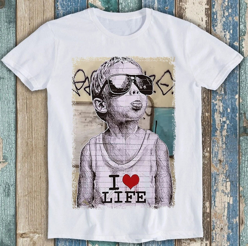 Banksy I Love Life Boy Graffiti Best Seller Funny Art Gift Tee T Shirt M1660