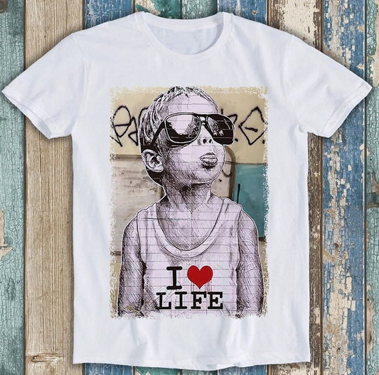 Banksy I Love Life Boy Graffiti Best Seller Funny Art Gift Tee T Shirt M1660
