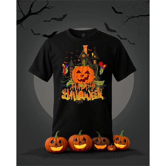Happy Halloween T shirt Cute Funny Boo Witch Cat With Pumpkin Horror Tee Unisex