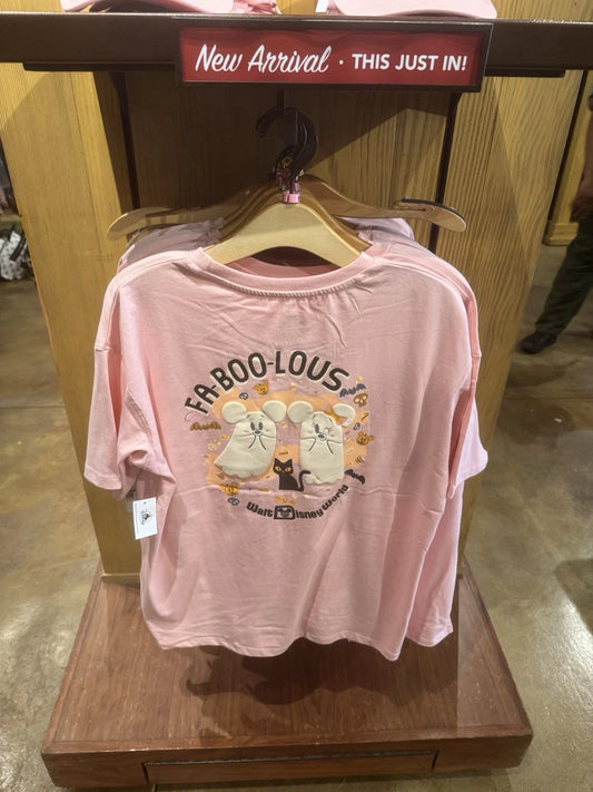 2025 Walt Disney World Halloween Mickey Minnie Ghost Fa boo lous Pink Shirt S