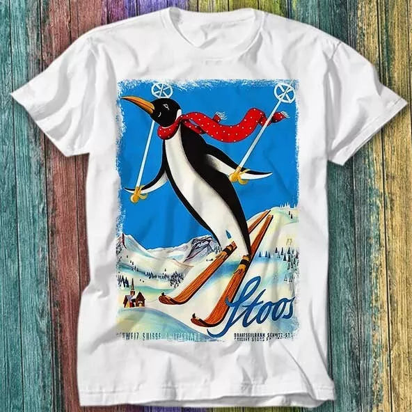Ski Penguin Stoos Swiss Alpine Switzerland Travel T Shirt Top Tee 444