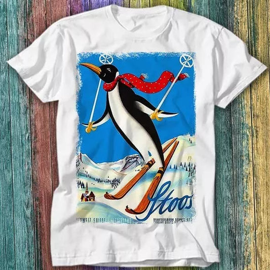 Ski Penguin Stoos Swiss Alpine Switzerland Travel T Shirt Top Tee 444