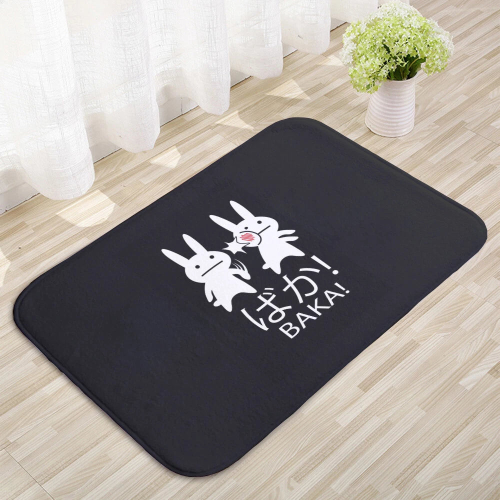 Japanese Style Black Floor Mat Flannel Soft Anime Cartoon Funny Carpet Doormat