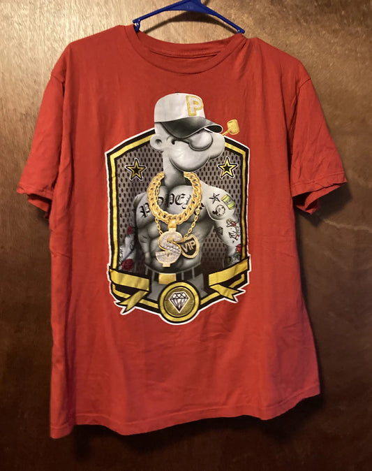 Popeye Vip Red T shirt Hero Hip Hop Gold Chain Best Seller 2019 Adult Size L