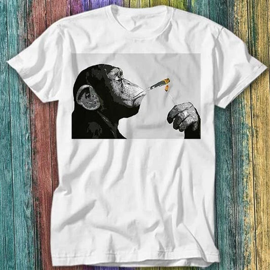 Banksy Steez Chimp Monkey Smoking Joint T Shirt Top Tee 408