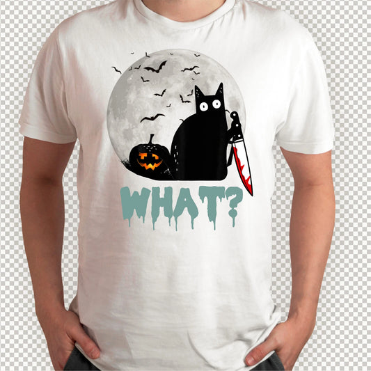 Cat What Halloween T shirt Mens Witch Horror Murderous Gift Funny Unisex Top Tee