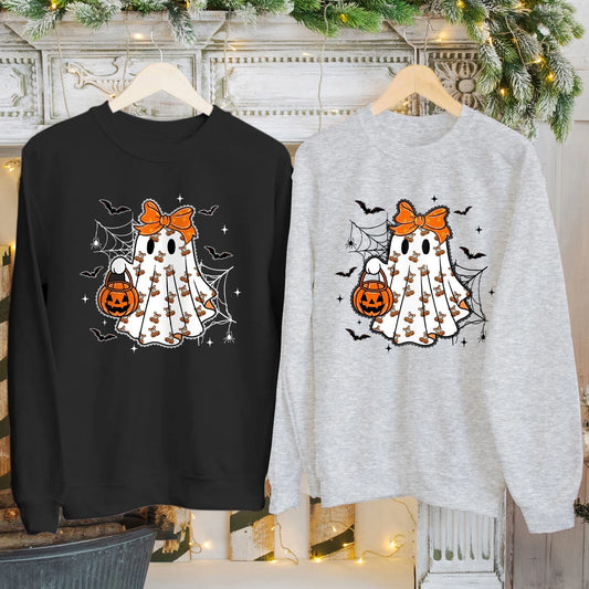 Tshirt (1857) Cute Ghost Halloween T-shirt Sweatshirt Trick Or Treat Pumpkin Tee