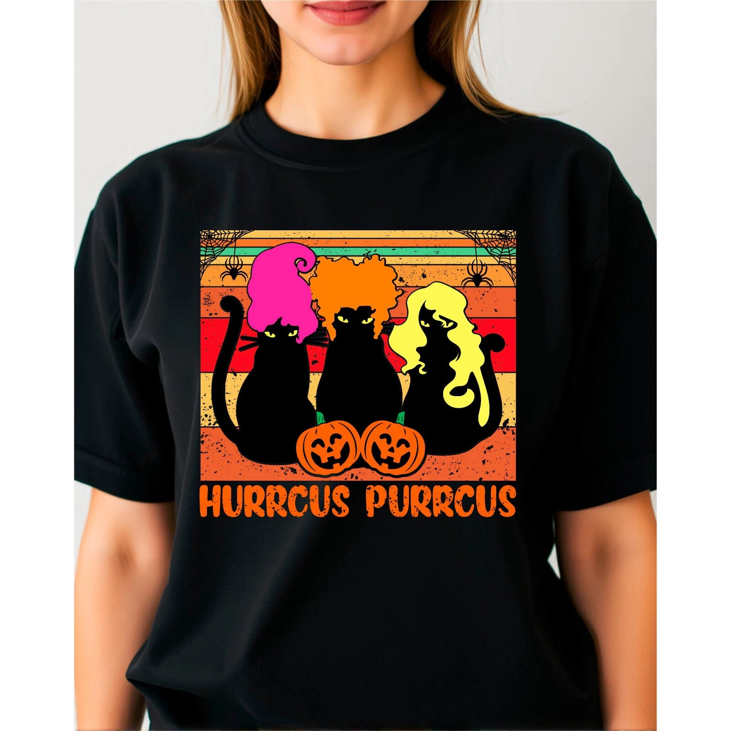 Hurrcus Purrcus Halloween T shirt, Black Cats Horror Witch Cat Gifts Unisex Top