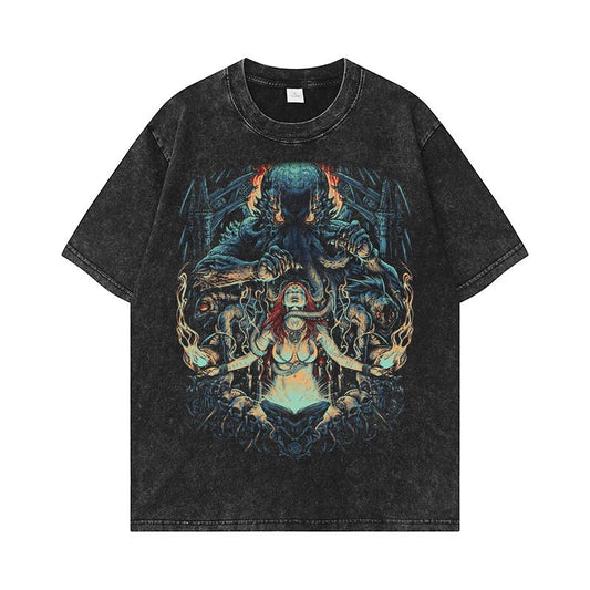 Hot Selling Printed Tshirt Mens Loose Washed And Wornout Pure Cotton Top T-Shirt | Bold Fan Favorite | Popular Graphic Edition