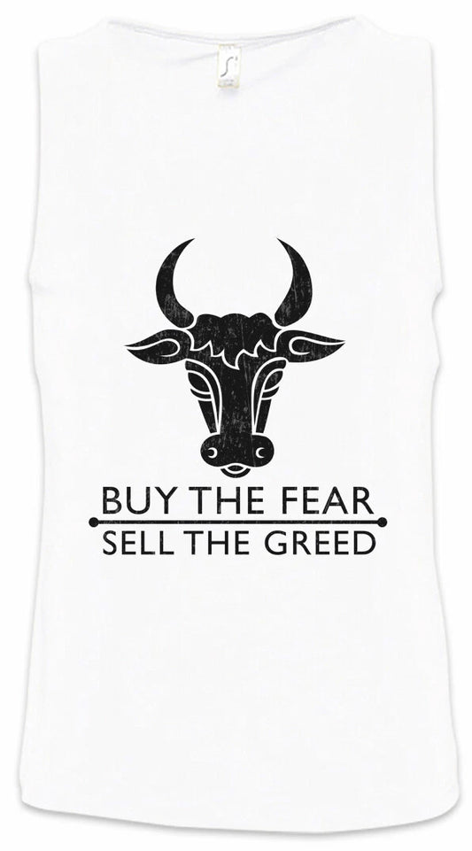 Buy The Fear Sell The Greed Men Tank Top Bearish Bullish Fun Investment Banker Tank Top | Comfort-Fit Style | Popular Graphic Edition