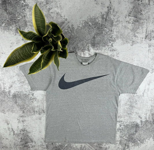Vintage 90s Nike Big Swoosh Grey Men L Size Basic Sportswear Blank T Shirt Tee