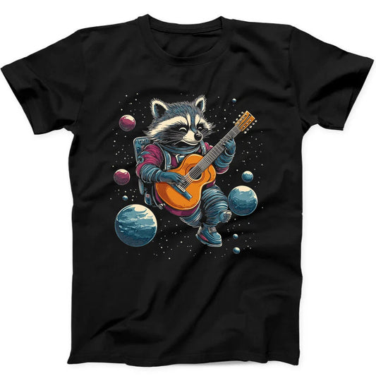 Raccoon Playing Guitar In Space Best Seller Funny Gift Black Tee T Shirt 317