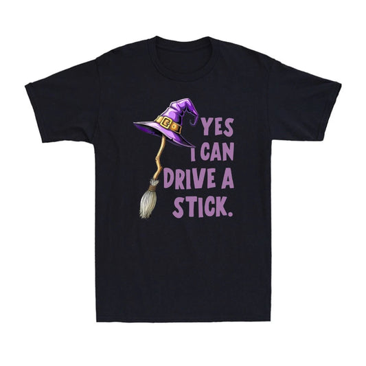 Yes I Can Drive A Stick Funny Witch Hat Halloween Funny Vintage Men's T-shirt