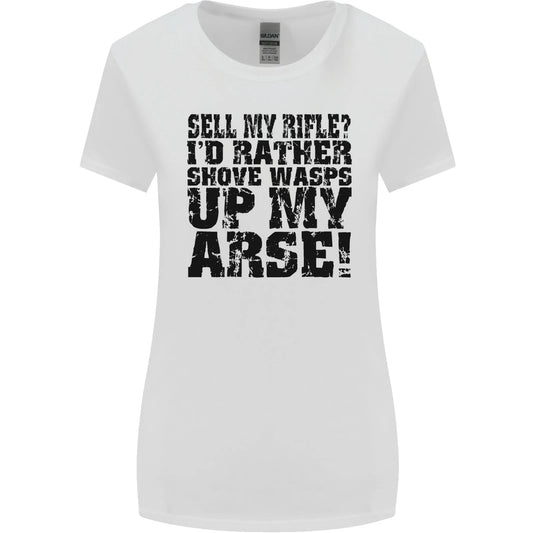 Sell My Rifle Soldier Farmer Farming Range Womens Wider Cut Tshirt T-Shirt | Iconic Graphic Look | Comfortable All-Day Fit