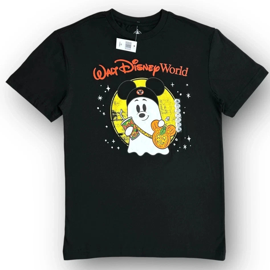 Disney Parks 2025 Halloween Mickey Mouse Ghost Pumpkin Adult T shirt Size L