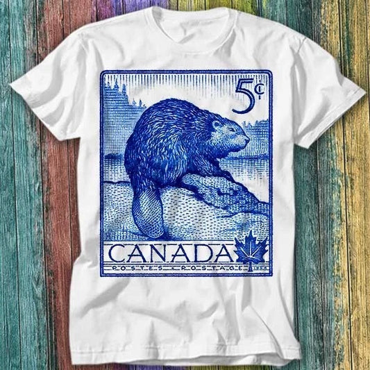 1954 Canada Beaver Postage Stamp T Shirt Top Tee 539