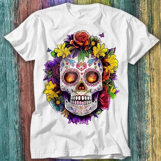 Floral Sugar Skull Day Of The Dead Dia De Muertos T Shirt Top Tee 497