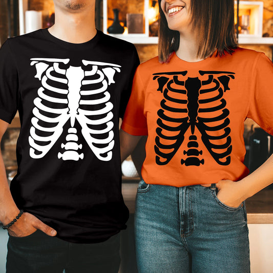 Tshirt (1741) Skeleton Rib Cage X-ray Funny Halloween T-shirt Funny Skull Tops
