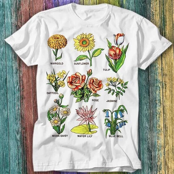 British Garden Flowers Sunflower Rose Tulip T Shirt Top Tee 172