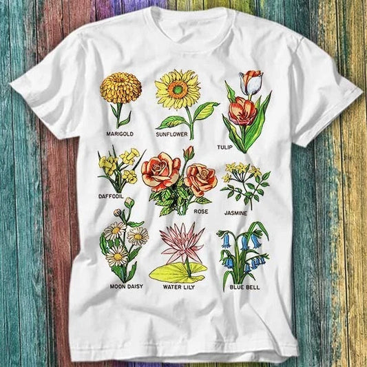 British Garden Flowers Sunflower Rose Tulip T Shirt Top Tee 172