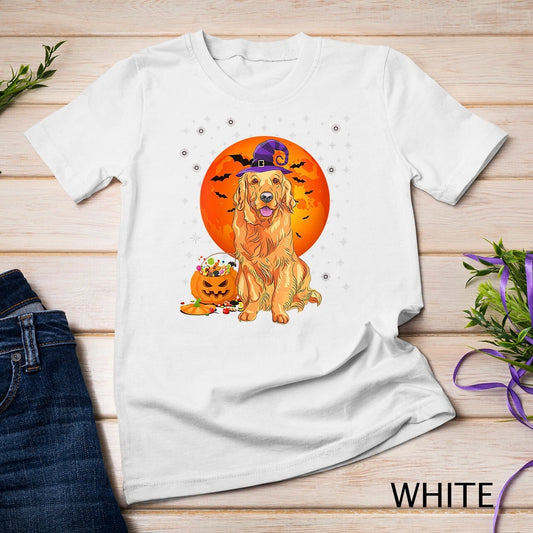 Womens Halloween Dog Golden Retriever Trick Or Treat Pumpkin Unisex T-shirt