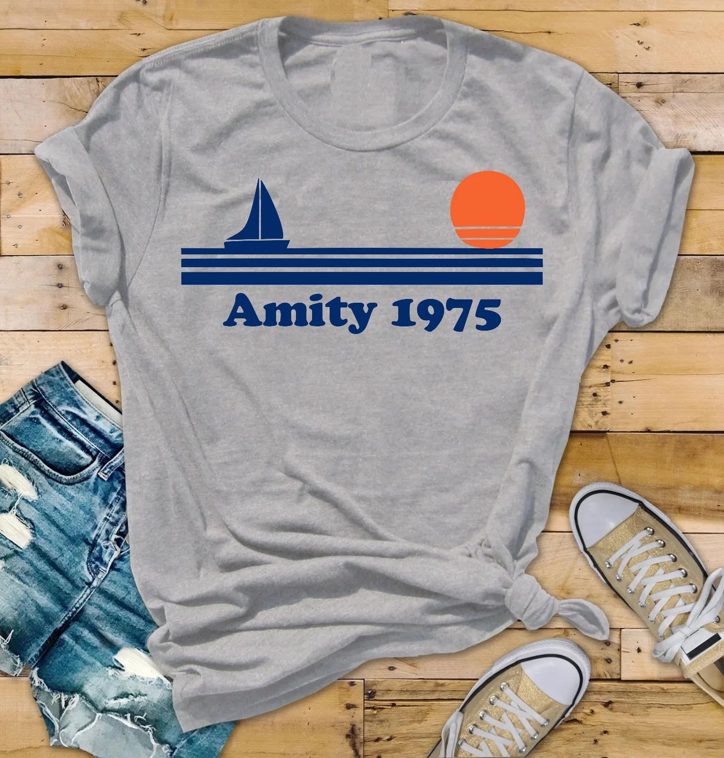 Amity 1975 Tshirt Movie Parody Shirt Amity 1975 Design On Bella amp Canvas Tee T-Shirt | Comfort-Fit Style | Perfect For Daily Wear