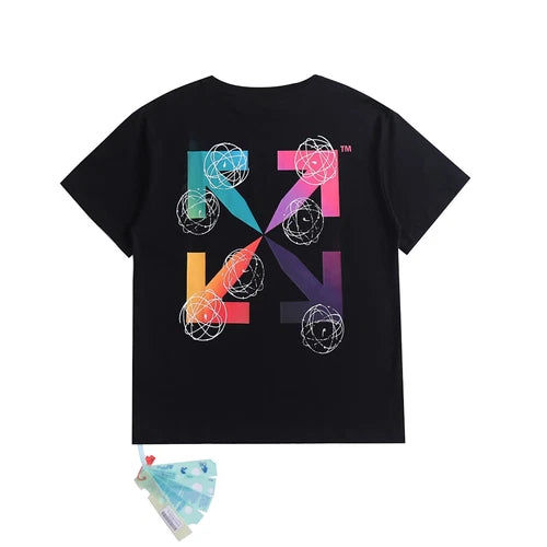 New Colorful Off Arrow White Short Sleeve Unisex Casual Street Cotton T-shirt