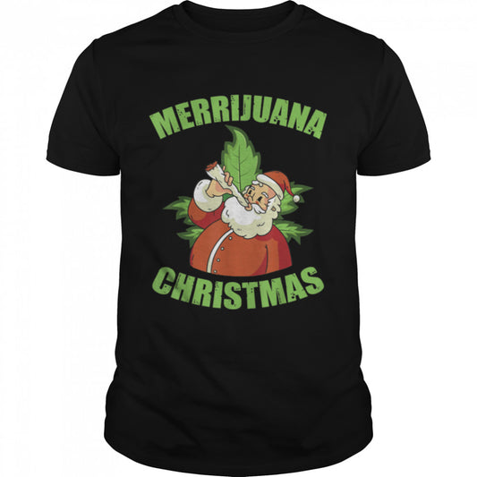 Santa Smoking Merrijuana Christmas Funny Weed Tee T Shirt B09JWV1RGP