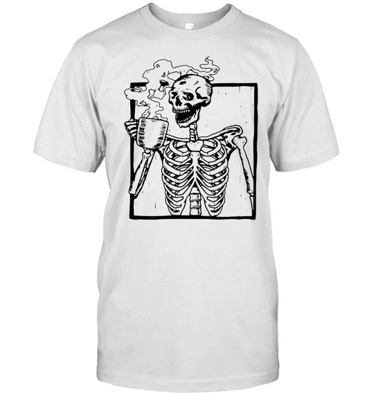Skeleton Drinking Coffee Caffeine Cool Halloween T shirt