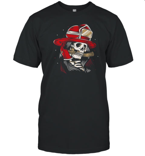 Skeleton Firefighter Lazy Halloween Costume Skull Fireman T Shirt
