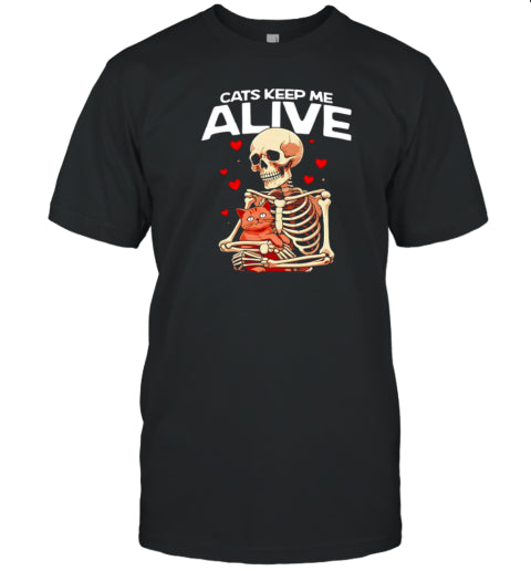 Skeleton Hug Cats Keep Me Alive Halloween T Shirt