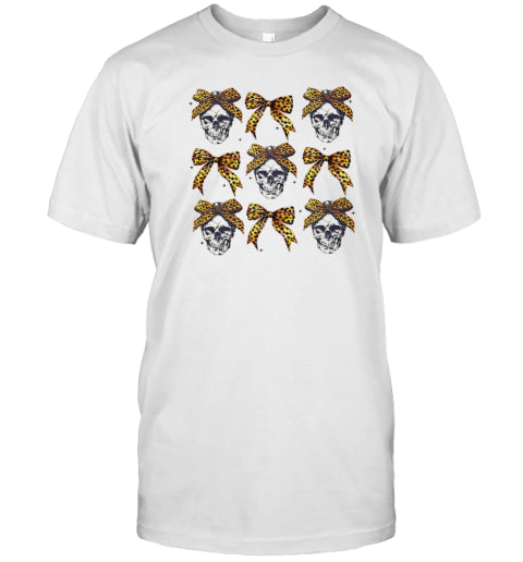 Skulls In Leopard Bows Halloween T Shirt