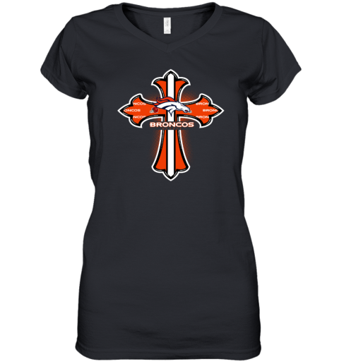 The Orange Crusader Cross Denver Broncos Women039S V Neck T Shirt