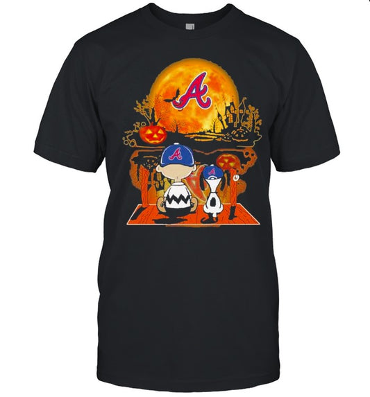 Snoopy and Charlie Brown Pumpkin Atlanta Braves Halloween Moon shirt