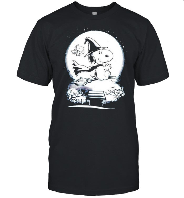 Snoopy flying on witchs broom trick or treat Halloween shirt