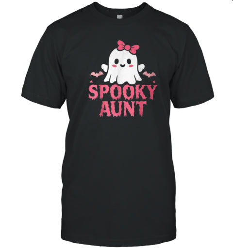 Spooky Aunt Family Cute Pink White Ghost Boo Halloween T Shirt