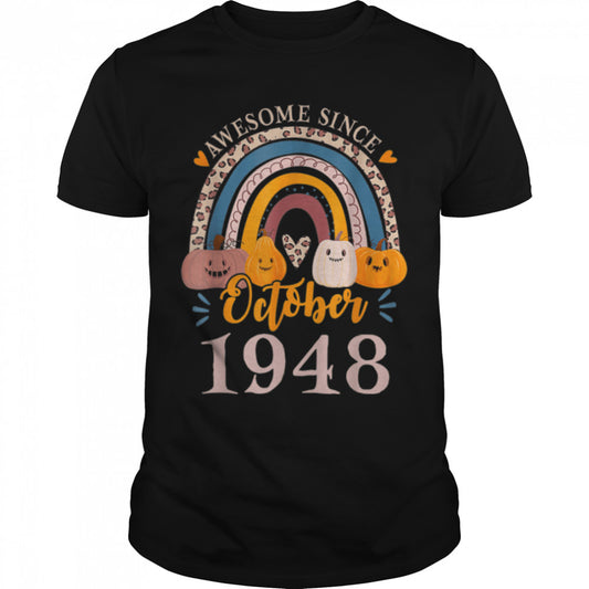 Spooky Since 1948 Scary Skeleton 74th Birthday Halloween T Shirt B0B9SWSMYF