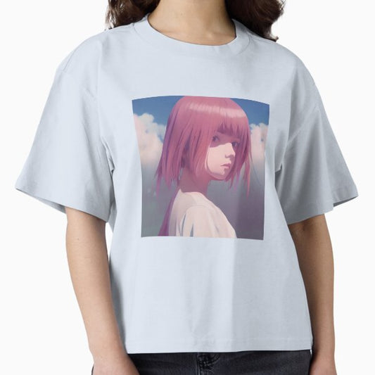 "‘Pink Hair’ Aesthetic Lofi Anime Illustration of Girl with Pink Hair with Clouds in the Background" Boxy T-Shirt for Sale by AVBDesigns20
