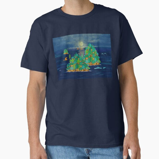 "Tree village islands at magical night " Classic T-Shirt for Sale by greenPQBstudio