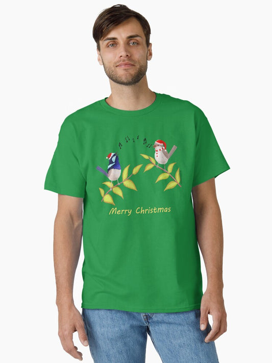 Australian Cute Blue Wren Christmas Carols Classic TShirt T-Shirt | Seasonal Must-Have | Top Pick For Gifting